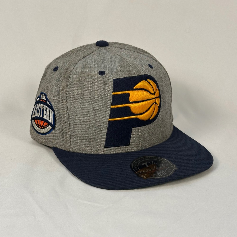 Mitchell & Ness Indiana Pacers Fitted Hat Mens 7 1/8 Grey Navy Blue NBA Cap